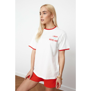 Trendyol Ekru Printed Boyfriend Knitted T-Shirt