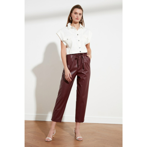 Trendyol Burgundy Suni Leather Plied Pants With Waist Detail