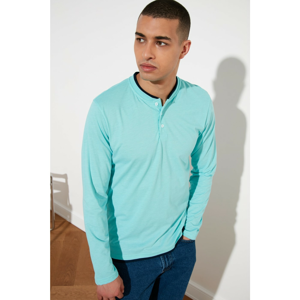 Trendyol Mint Men's New T-Shirt with Long Sleeve Button Collar