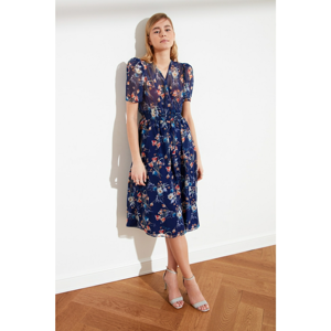 Trendyol Navy Blue Cruise Collar Patterned Dress