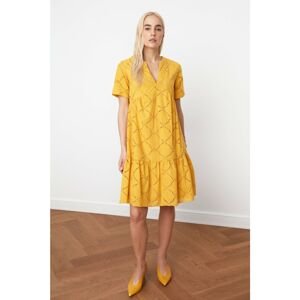 Trendyol Mustard Embroidered Wide Cut Dress