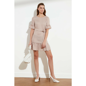 Trendyol Mink Belt Striped Dress