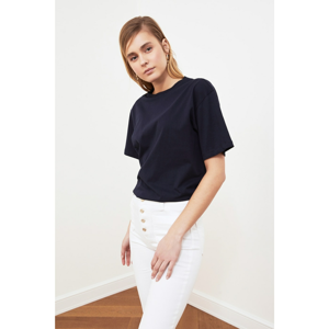 Trendyol Navy Blue Back Embroidered Boyfriend Knitted T-Shirt