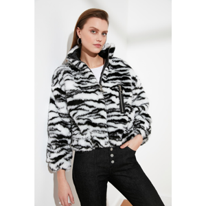 Trendyol Black Zebra Patterned Plush Coat