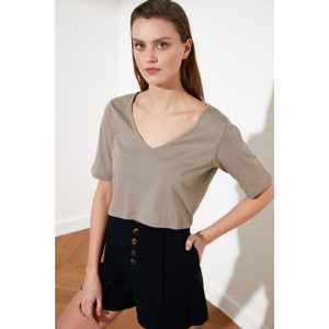 Trendyol Mink V Collar Crop Knitted Blouse