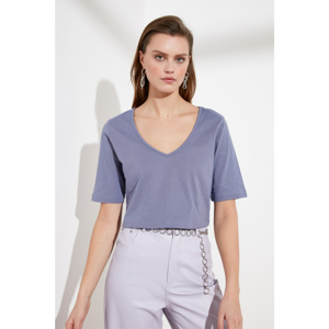 Trendyol Lila V Collar Crop Knitted Blouse