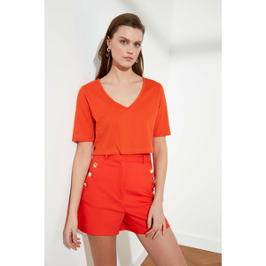 Trendyol Orange V-Neck Crop Knitted Blouse