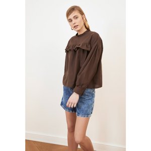 Trendyol Brown Upright Collar And Ruffly Blouse