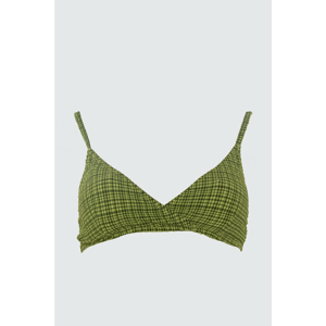 Trendyol Green Gingham Textured Triangle Bikini Top