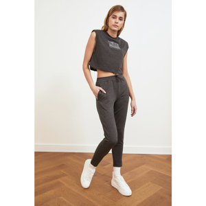 Trendyol Anthracite Vatkali Varak Printed Knitted Bottom-Top Tool