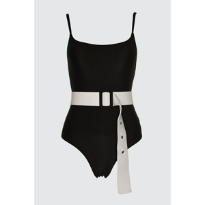 Trendyol Black Textured Belt Detailed Swimsuit