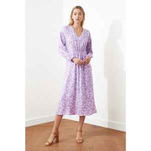 Trendyol Lila Patterned V-Neck Dress