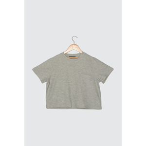 Trendyol Crop Knitted T-Shirt WITH Grey Pocket Detail