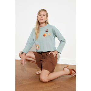 Trendyol Mint Patch Detailed Knitted Sweatshirt