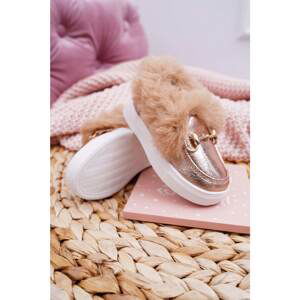 Children's Sneakers With Fur Champagne Grendy