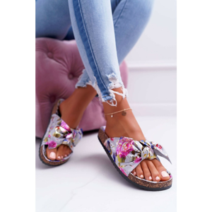 Women's Grey Flip-flops Bows Flowers Wendy