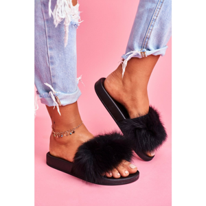 Women's Slippers with Natural Fur Black Naturis