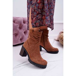 Women’s Boots On High Heel Suede Camel Celma