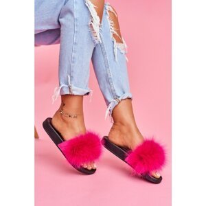 Women's Slippers with Natural Fur Fuschia Naturis