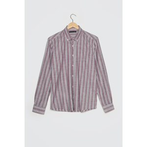 Trendyol Burgundy Men's Slim Fit ButtonEd Collar Striped Long Sleeve Shirt
