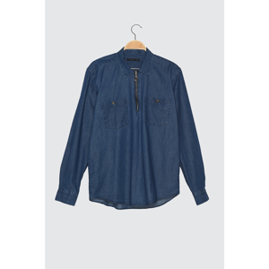 Trendyol Regular Fit Denim Shirt with Navy Blue Men's Zipper