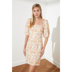 Trendyol Ekru Square Collar Patterned Dress