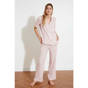 Trendyol Pink Striped Woven Pajamas Set