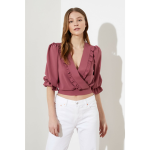 Trendyol Plum Double Breasted Belted Ruffle Detailed Stylish Blouse