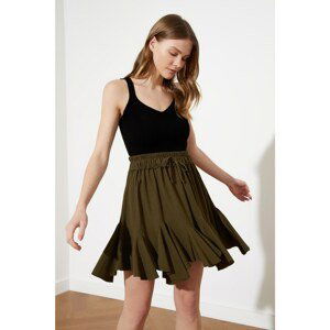 Trendyol Khaki Skirt With Frills, Normal Waist, Crimea Mini Knitted Skirt