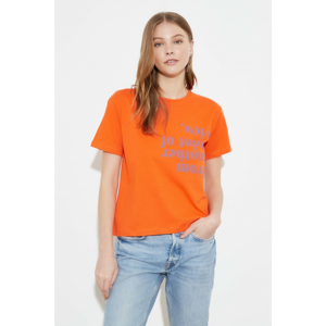 Trendyol Orange Semi-Fitted Printed Knitted T-Shirt