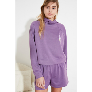 Trendyol Purple Embroidered Hooded Knitted Pyjama Set