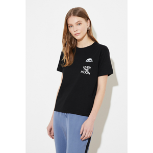 Trendyol Black Pocket Printed Semifitted Knitted T-Shirt