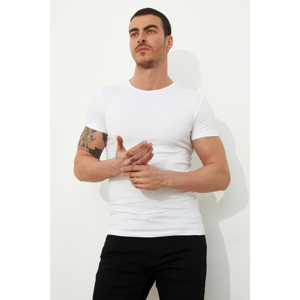 Trendyol White Basic Men's Lycra Slim Fit Bike Collar Short Sleeve T-Shirt