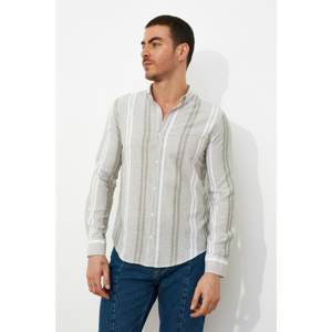 Trendyol Haki Men's Striped Long Sleeve Slim Fit ButtonEd Shirt Collar Shirt