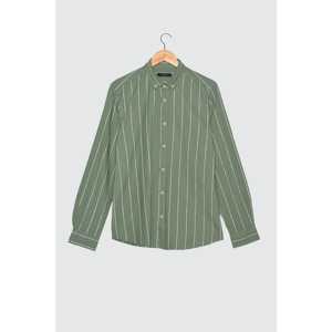 Trendyol Haki Male Slim Fit Striped Button-Down Shirt Collar Shirt