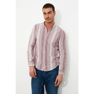 Trendyol Burgundy Men's Striped Long Sleeve Slim Fit ButtonEd Shirt Collar Shirt