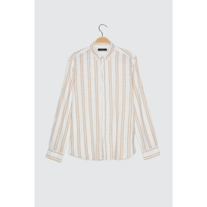 Trendyol Beige Men's Striped Shirt Collar Slim Fit Shirt with Apolet