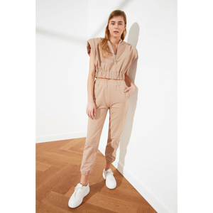 Trendyol Camel Vatkali Crop and Jogger Knitted Tracksuit Suit