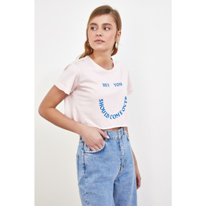 Trendyol Powder Printed Super Crop Knitted T-Shirt