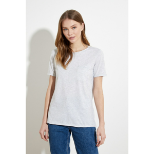 Trendyol Basic Knitted T-Shirt WITH Gray Pocket Flaming