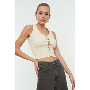 Trendyol Beige Tie Detailed Crop Knitwear Blouse