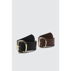 Trendyol Black-Brown 2 Pack Leather Looking Buckle Belt