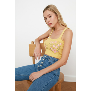 Trendyol Crop Knitwear Blouse WITH Yellow Embroidery