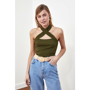 Trendyol Haki Cross Strap Wick knitted blouse