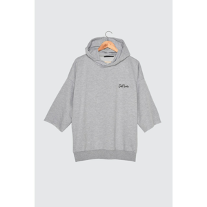 Trendyol Gray Male Oversize Hooded Embroidered Sweatshirt