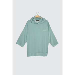 Trendyol Mint Men's Oversize Hooded Embroidered Sweatshirt
