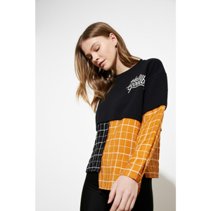 Trendyol Black Printed Weaving Detailed Color Block Knitted Sweatshirt