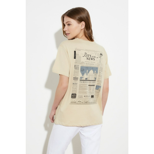 Trendyol Stone Front and Back Printed Boyfriend T-Shirt
