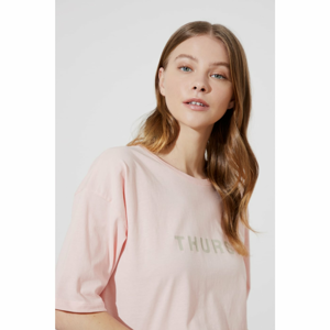 Trendyol Salmon Printed Loose Knitted T-Shirt