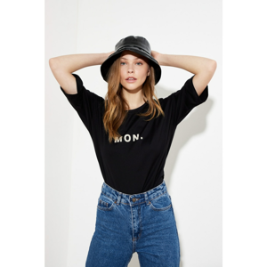 Trendyol Black Printed Loose Knitted T-Shirt